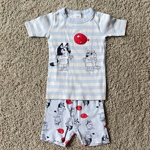 Hanna Andersson Bluey Unisex Striped Pajama Set - Light Blue and Red Sz 6-7